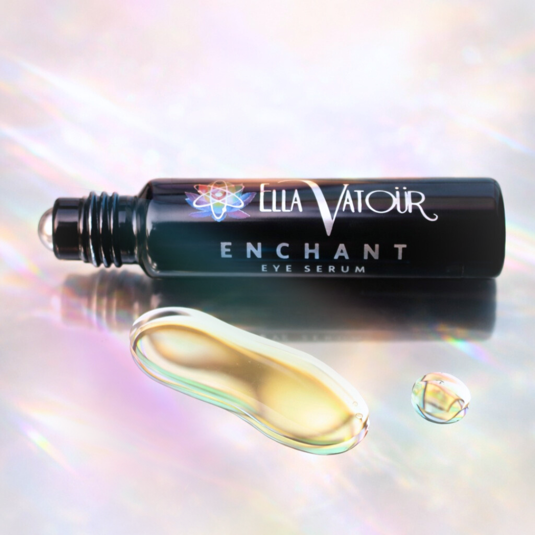Lightweight, fast-absorbing botanical eye serum texture featuring prickly pear and blue lotus for under-eye hydration.