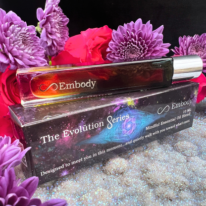 Premium packaging for EMBODY Evolution Series scent by Ella Vatoür, a toxic-free and synthetic-free fragrance for spiritual wellness.