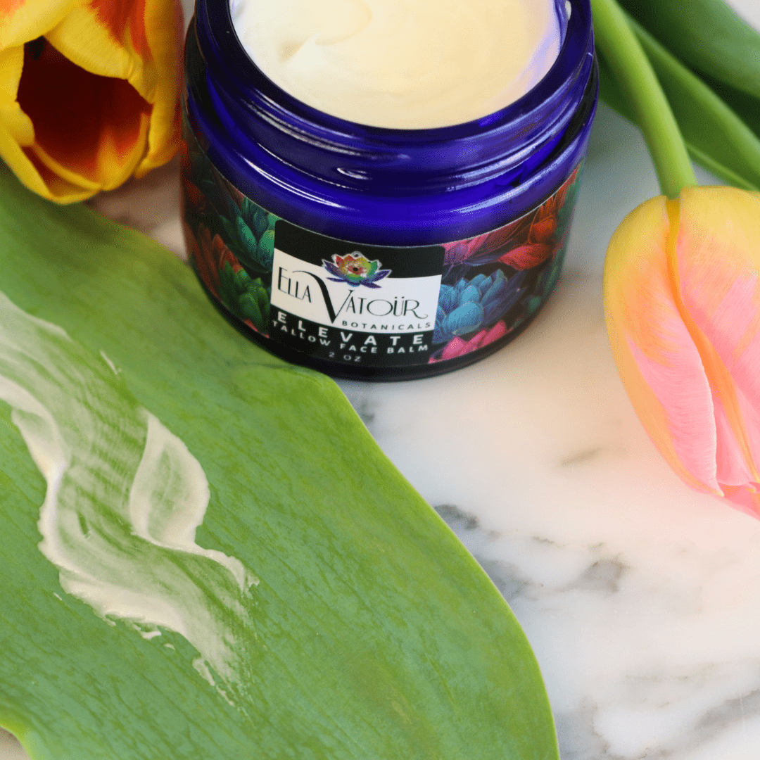 Close-up of the smooth, hand-poured texture of ELEVATE tallow face balm by Ella Vatoür