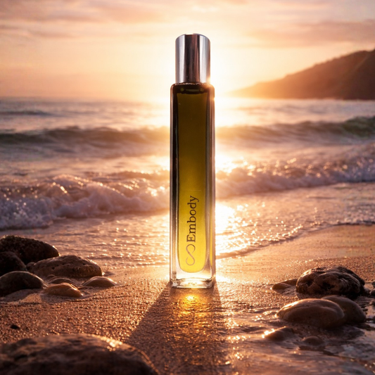 EMBODY Evolution Ascentual perfume oil by Ella Vatoür, a 10ml rollerball of pure essential oils for grounding and mindfulness.