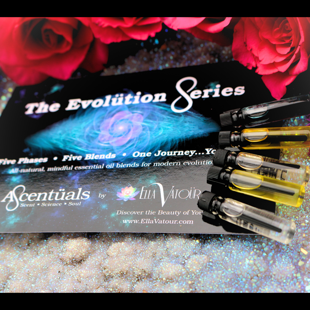 The Evolütion Series Discovery Sample Set by Ella Vatoür, a 5-scent guided fragrance journey for emotional wellness and mindfulness.