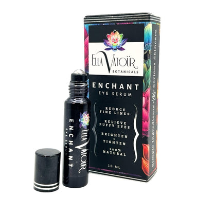 Blue tansy eye serum with a cooling steel rollerball applicator to soothe tired eyes and improve skin texture.
