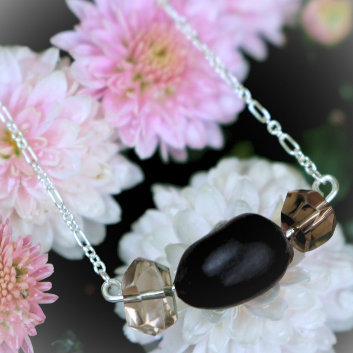 Ella Vatoür Blüm Smoky Quartz Talisman — handmade lotus seed and smoky quartz necklace on sterling silver chain