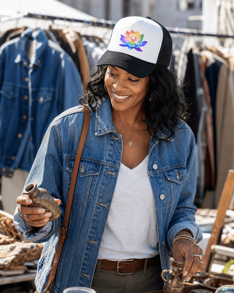Signature Lotus + Molecule Foam Trucker Hat by Ella Vatoür - Ella Vatour